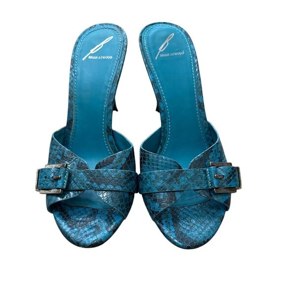 Brian Atwood Women Brian Atwood Maritima Snake Print Heeled Mule Sandals Size 8